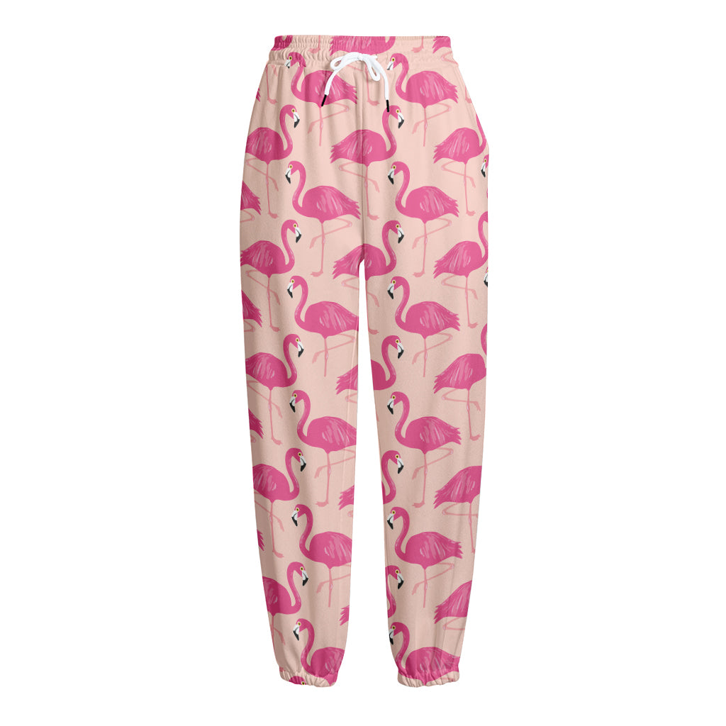 Pink Flamingo Pattern Print Fleece Lined Knit Pants