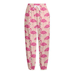 Pink Flamingo Pattern Print Fleece Lined Knit Pants