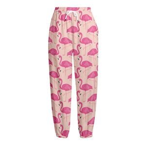 Pink Flamingo Pattern Print Fleece Lined Knit Pants