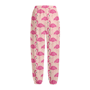 Pink Flamingo Pattern Print Fleece Lined Knit Pants