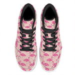 Pink Flamingo Pattern Print High Top Leather Sneakers