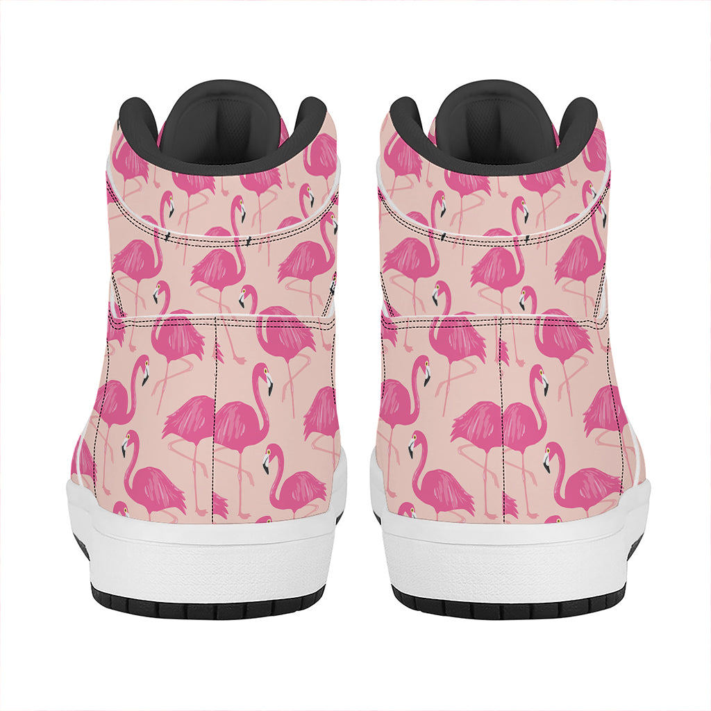 Pink Flamingo Pattern Print High Top Leather Sneakers