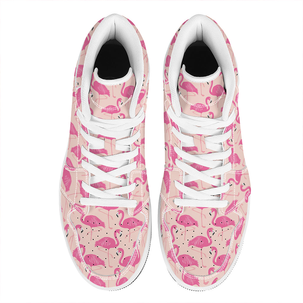Pink Flamingo Pattern Print High Top Leather Sneakers