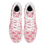 Pink Flamingo Pattern Print High Top Leather Sneakers