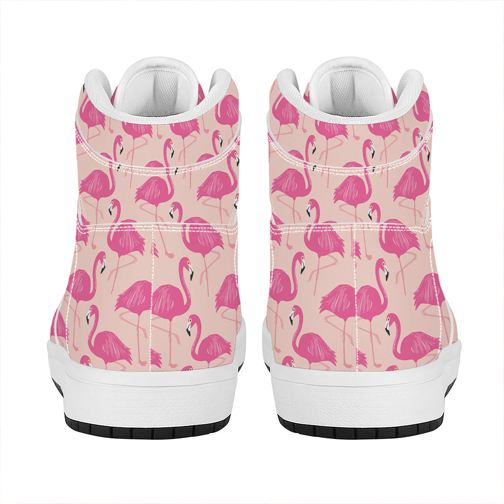 Pink Flamingo Pattern Print High Top Leather Sneakers
