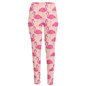 Pink Flamingo Pattern Print High-Waisted Pocket Leggings