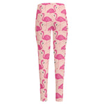 Pink Flamingo Pattern Print High-Waisted Pocket Leggings