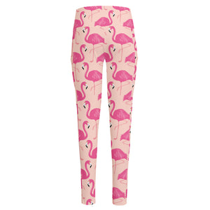 Pink Flamingo Pattern Print High-Waisted Pocket Leggings