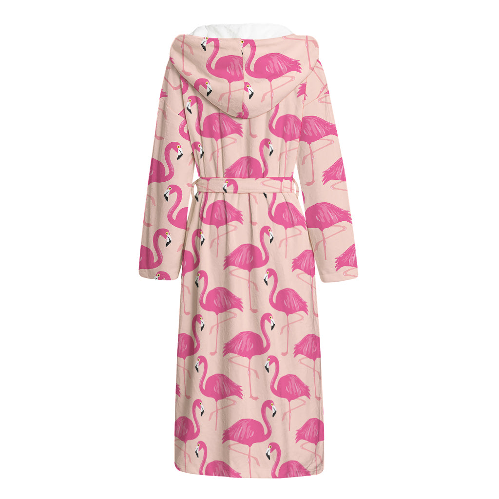 Pink Flamingo Pattern Print Hooded Bathrobe