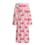 Pink Flamingo Pattern Print Hooded Bathrobe