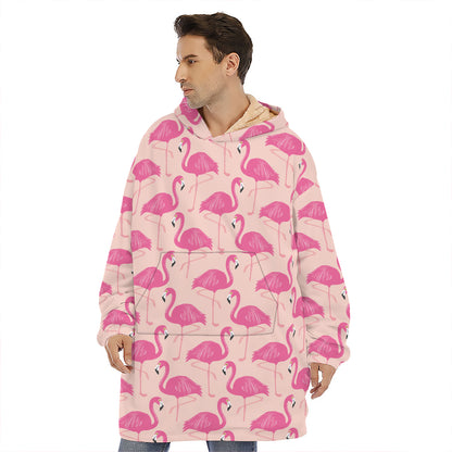 Pink Flamingo Pattern Print Hoodie Blanket