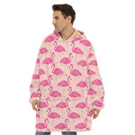 Pink Flamingo Pattern Print Hoodie Blanket