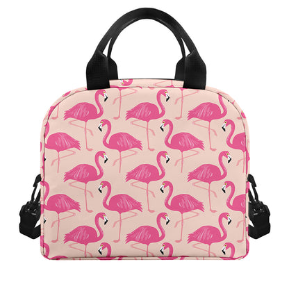 Pink Flamingo Pattern Print Insulated Lunch Bag