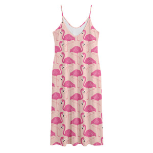 Pink Flamingo Pattern Print Jersey Midi Cami Dress