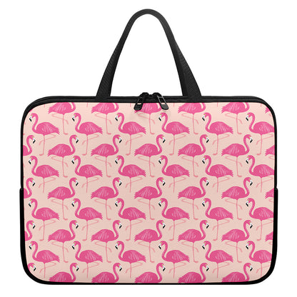 Pink Flamingo Pattern Print Laptop Sleeve With Handle