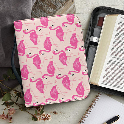 Pink Flamingo Pattern Print Leather Bible Cover