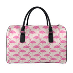 Pink Flamingo Pattern Print Leather Duffle Bag