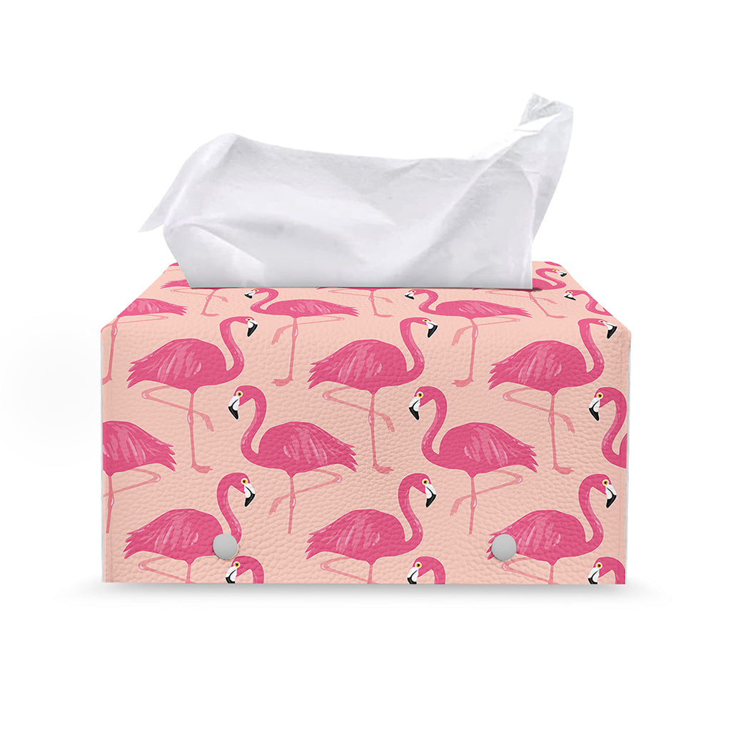 Pink Flamingo Pattern Print Leather Tissue Box Cover
