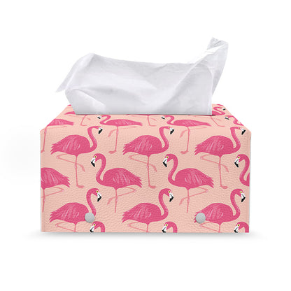 Pink Flamingo Pattern Print Leather Tissue Box Cover