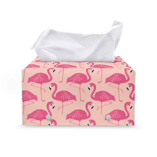Pink Flamingo Pattern Print Leather Tissue Box Cover