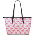 Pink Flamingo Pattern Print Leather Tote Bag With Zipper