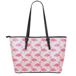 Pink Flamingo Pattern Print Leather Tote Bag