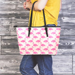 Pink Flamingo Pattern Print Leather Tote Bag