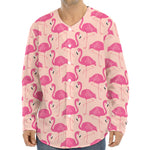 Pink Flamingo Pattern Print Long Sleeve Baseball Jersey