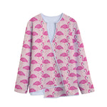 Pink Flamingo Pattern Print Long Sleeve Short Coat