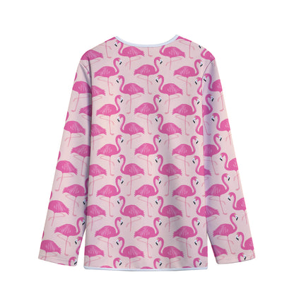 Pink Flamingo Pattern Print Long Sleeve Short Coat