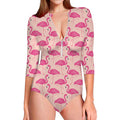 Pink Flamingo Pattern Print Long Sleeve Swimsuit