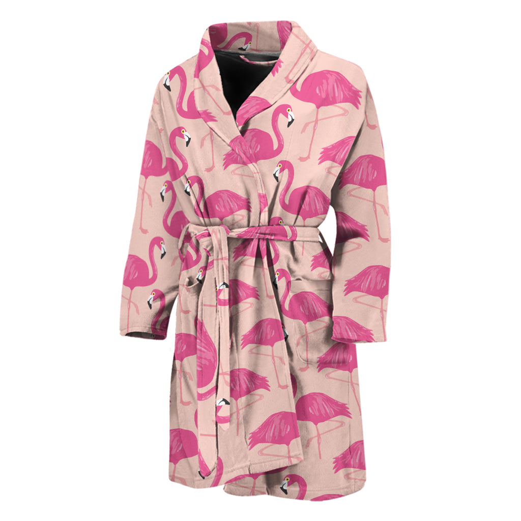 Pink Flamingo Pattern Print Men's Bathrobe