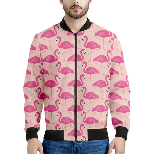 Pink Flamingo Pattern Print Men's Bomber Jacket