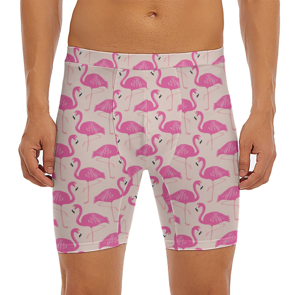 Pink Flamingo Pattern Print Men's Long Boxer Briefs