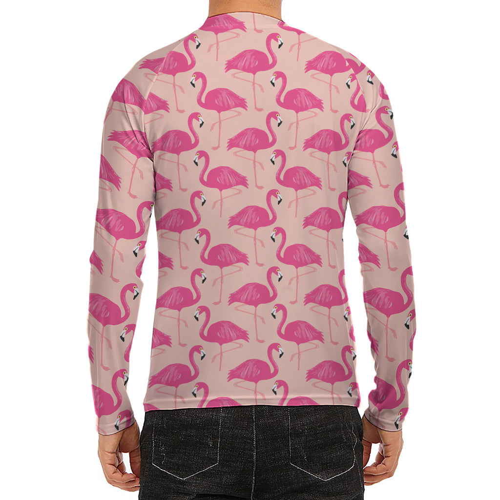 Pink Flamingo Pattern Print Men's Long Sleeve Rash Guard