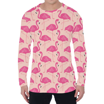 Pink Flamingo Pattern Print Men's Long Sleeve T-Shirt
