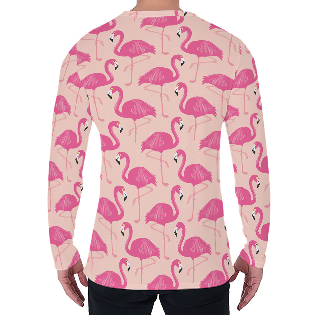 Pink Flamingo Pattern Print Men's Long Sleeve T-Shirt