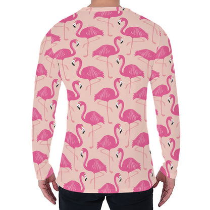 Pink Flamingo Pattern Print Men's Long Sleeve T-Shirt