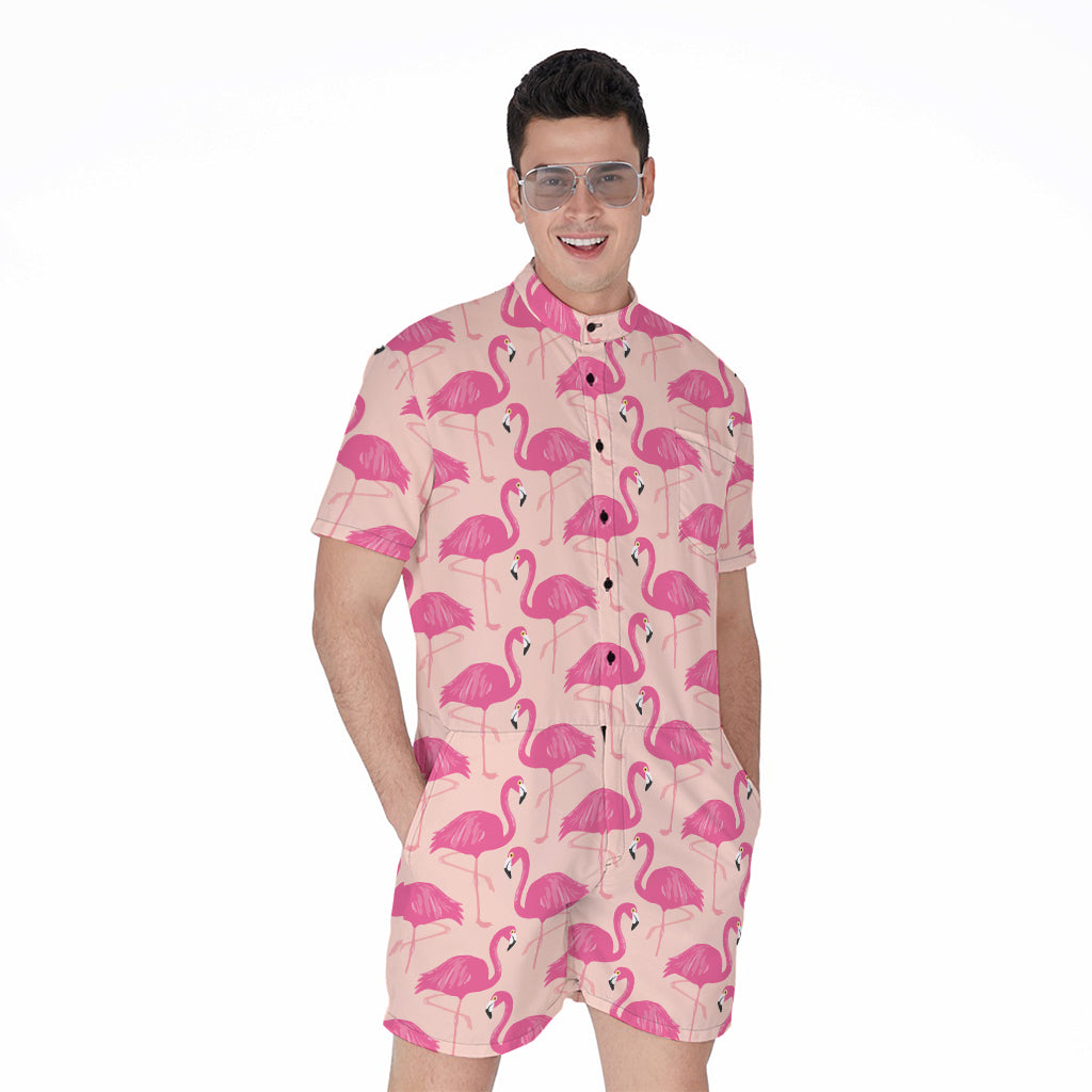 Pink Flamingo Pattern Print Men's Rompers