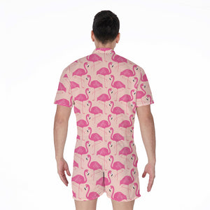 Pink Flamingo Pattern Print Men's Rompers