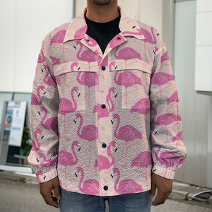 Pink Flamingo Pattern Print Men's Shirt Jacket