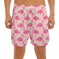 Pink Flamingo Pattern Print Men's Split Running Shorts