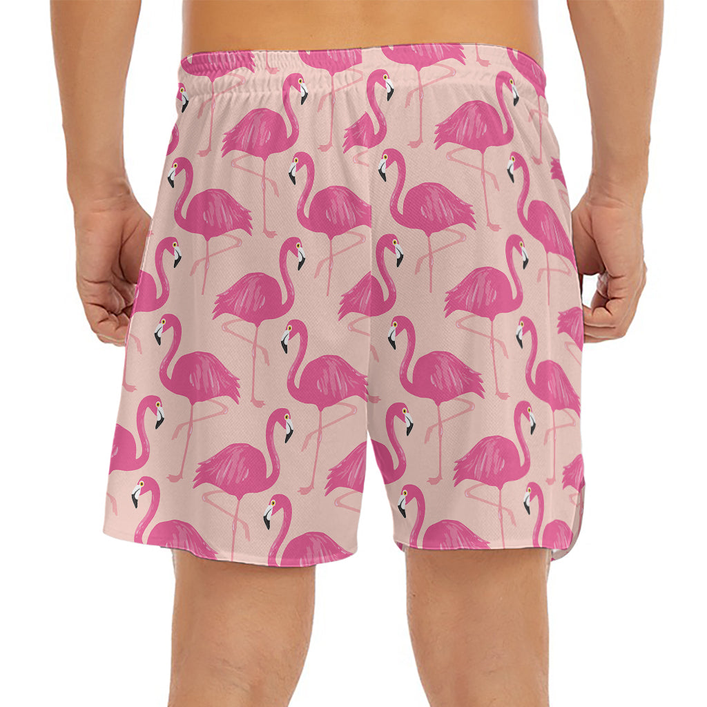 Pink Flamingo Pattern Print Men's Split Running Shorts