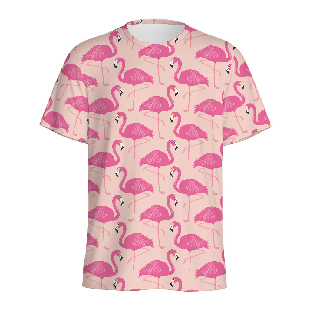 Pink Flamingo Pattern Print Men's Sports T-Shirt