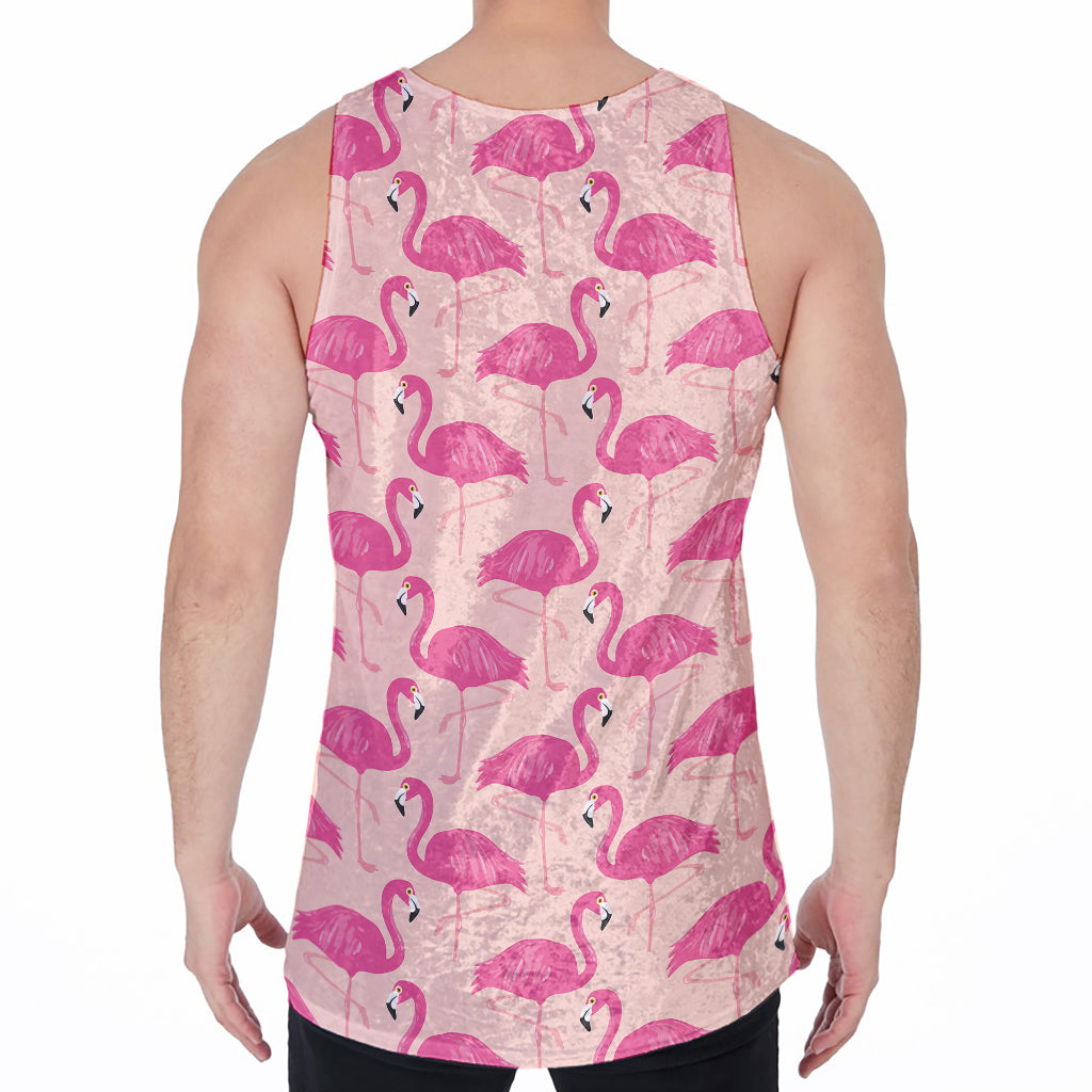 Pink Flamingo Pattern Print Men's Velvet Tank Top