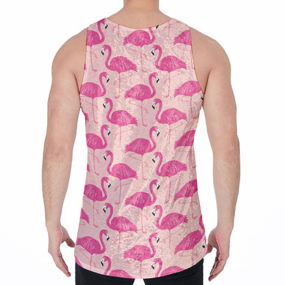 Pink Flamingo Pattern Print Men's Velvet Tank Top