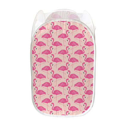 Pink Flamingo Pattern Print Mesh Laundry Hamper