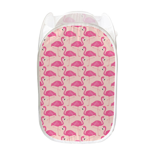 Pink Flamingo Pattern Print Mesh Laundry Hamper