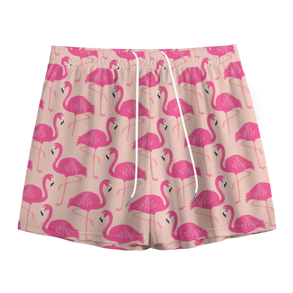 Pink Flamingo Pattern Print Mesh Shorts