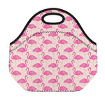 Pink Flamingo Pattern Print Neoprene Lunch Bag